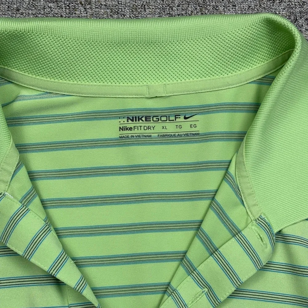 Nike Golf Fit Dry Polo Shirt Mens‎ XL Lime Green Striped Short Sleeve